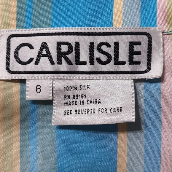CARLISLE Silk Striped Button Down Blouse Jacket Vintage Office Classic Sz 6 Med - Picture 8 of 10
